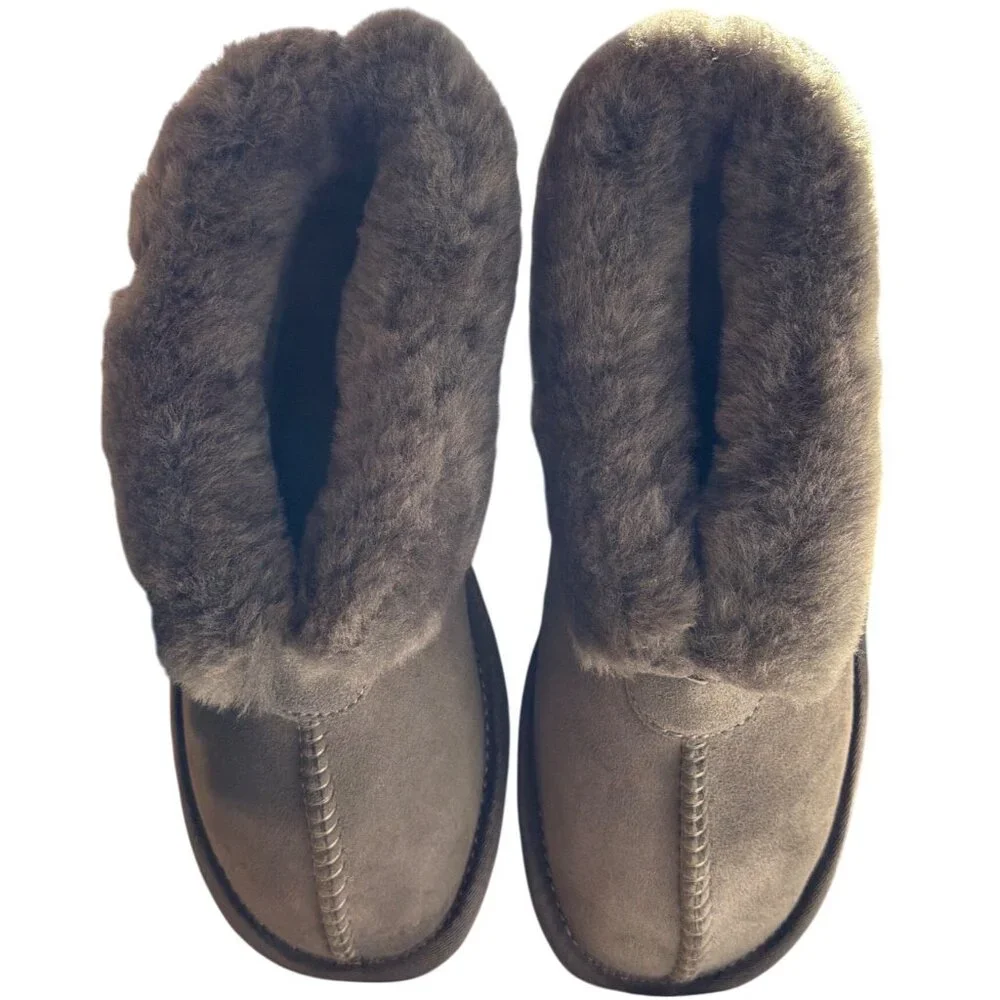 EMU Australia Sheepskin Fold-Cuff Ankle Boot Slippers Grey Suede Shearling 7 New